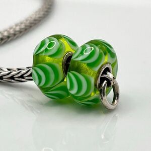 TROLLBEADS Spring Green & White Scallop Unique #1 LAA 925S NEW Condition